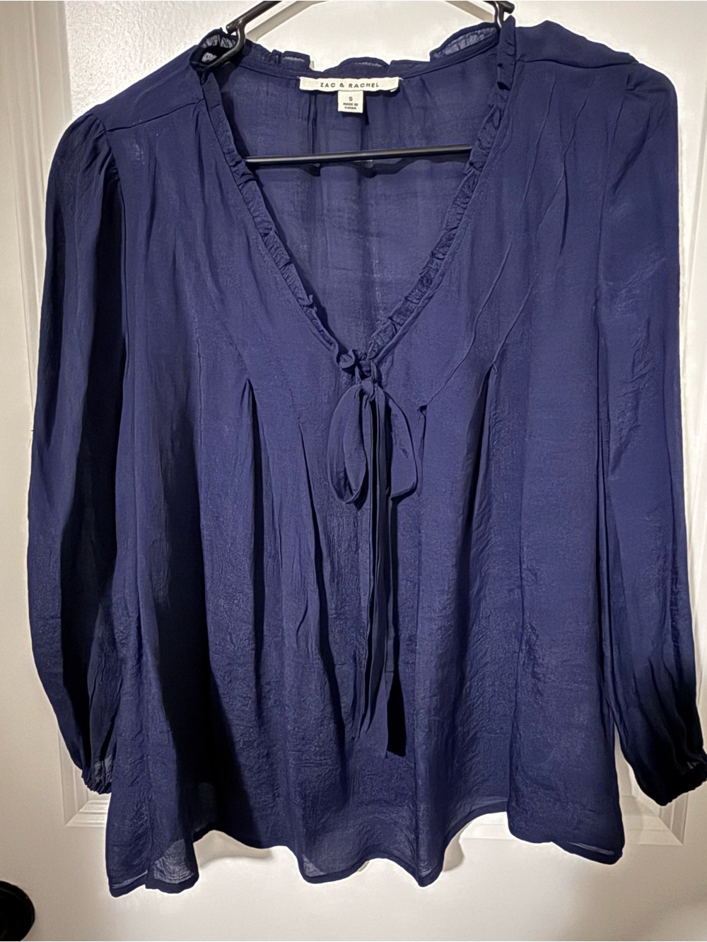 Zac & Rachel Navy Blue V-Neck Tie-Front Blouse #46